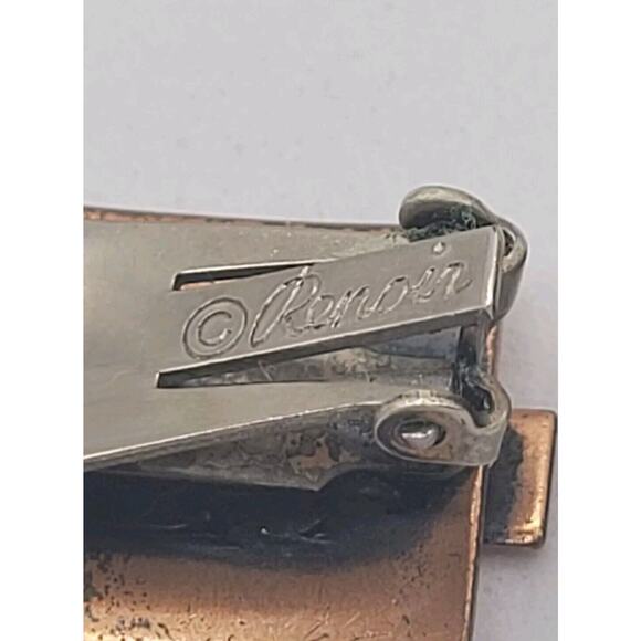 Renior Copper Rectangular Reticulated Link 15" Choker Necklace & Earring Set VTG - Picture 11 of 15